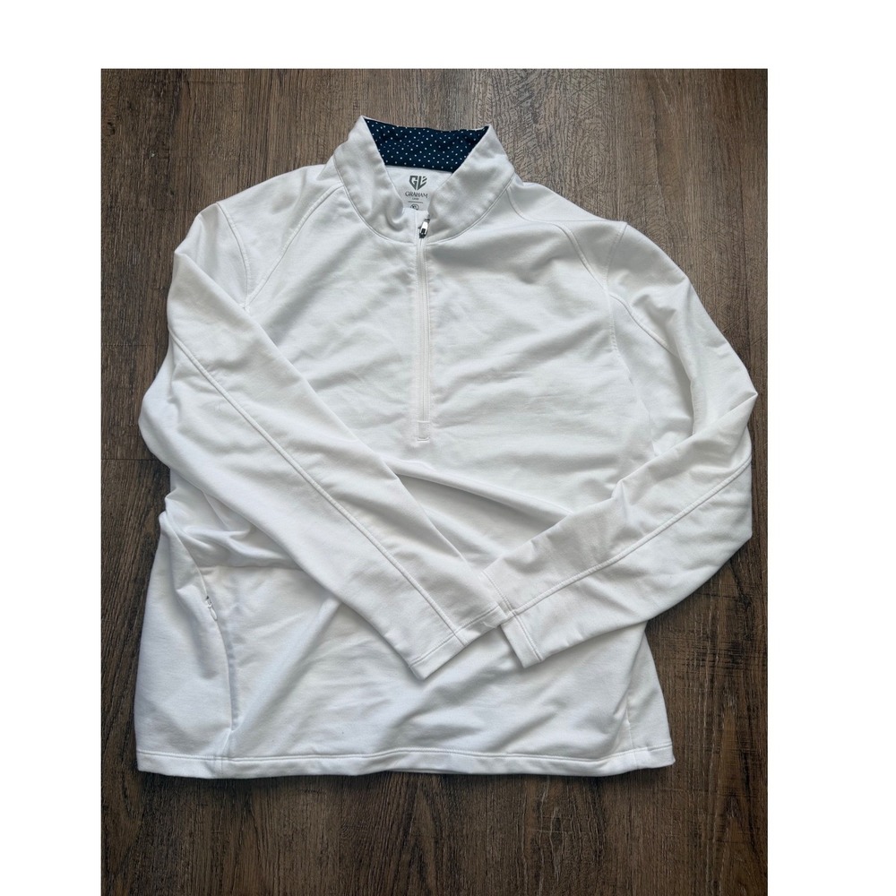 Graham Luxe Mens XL Quarter Zip Pullover Golf Shirt White Long‎ Sleeve Polka Dot